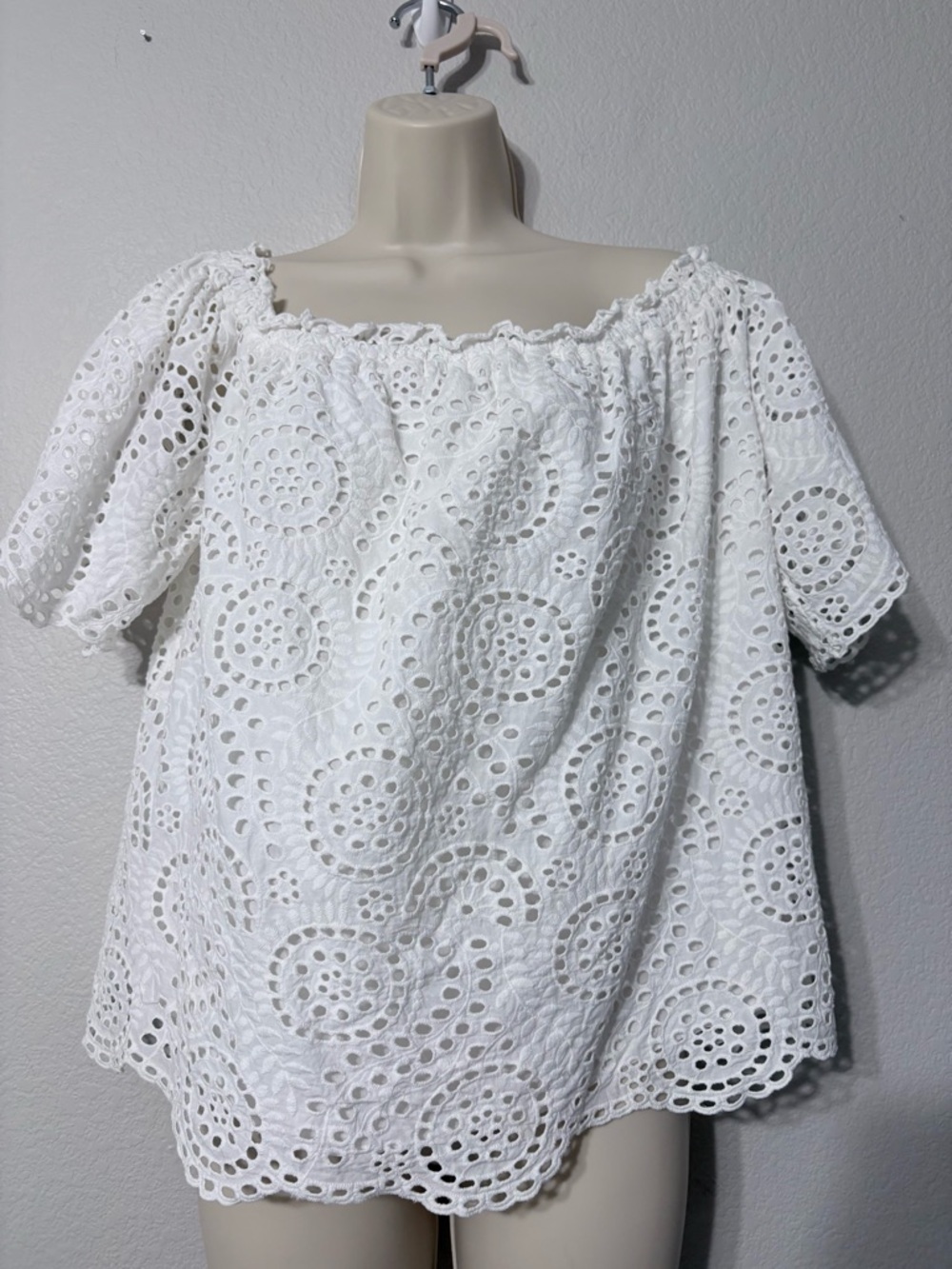 Gibson Latimer White Cotton Eyelet Off-Shoulder Cottage Core Blouse Lined XXL